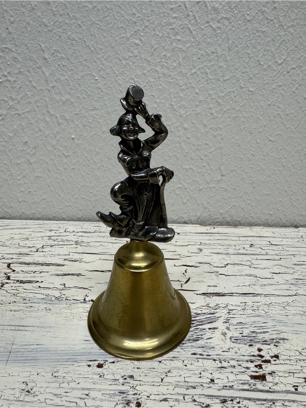 VINTAGE Brass Bell with Metal/Pewter Clown Handle - 5” Tall